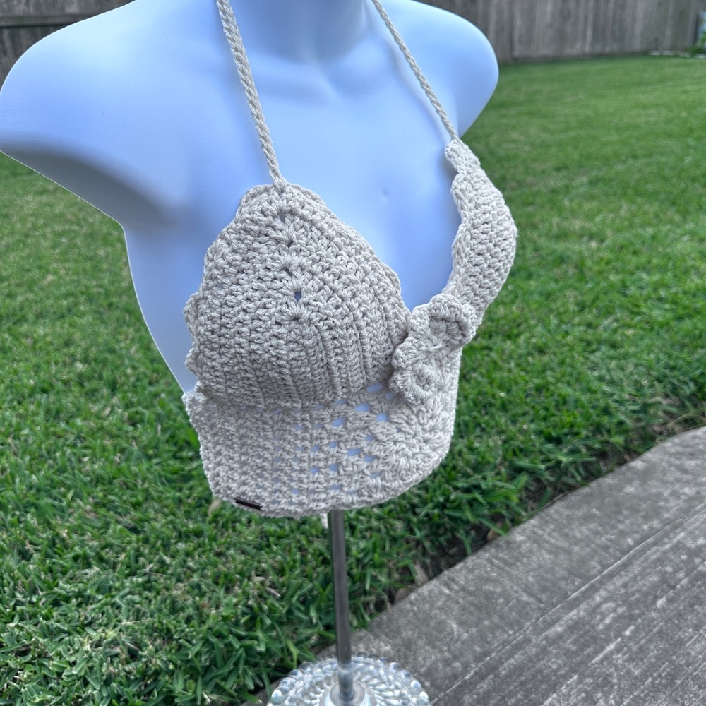 Elegant Cream Crochet Halter Top